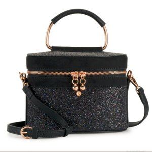 LC Lauren Conrad Vanity Bag Black Glitter New w/ T